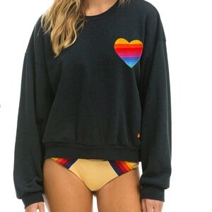 Aviator nation heart stitch relaxed crew sweatshirt